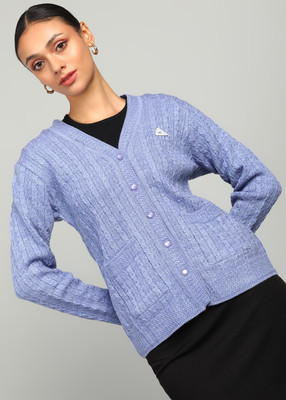 MONTE CARLO Self Design V Neck Casual Women Purple Sweater