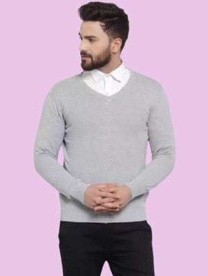 ZAKOD Solid V Neck Casual Men Grey Sweater