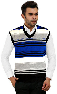 Shunit creation Woven V Neck Casual Men Blue Sweater