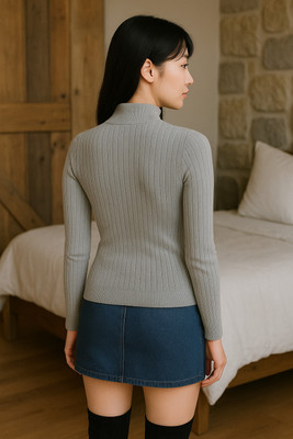 SKG Self Design High Neck Casual Women Grey Sweater