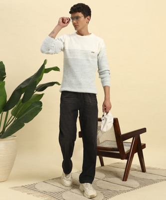 KILVESTED Striped Round Neck Casual Men Light Green Sweater