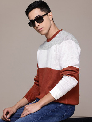 Roadster Colorblock Round Neck Casual Men Red Sweater
