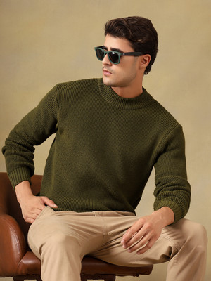 KVETOO Self Design Crew Neck Casual Men Green Sweater
