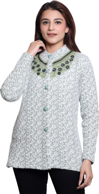hrd7 Self Design Round Neck Casual Women Green Sweater