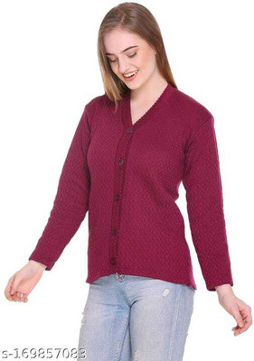 Speech Solid V Neck Casual Women Green Sweater