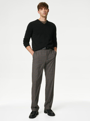 MARKS & SPENCER Self Design V Neck Casual Men Black Sweater