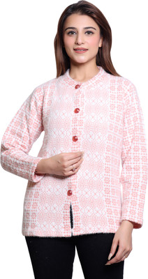 NinishApparel Embroidered Round Neck Casual Women Pink Sweater