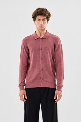 Snitch Self Design Collared Neck Casual Men Pink Sweater