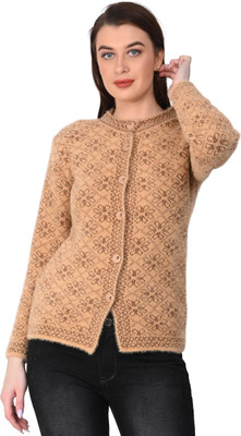 chatanya Self Design Round Neck Casual Women Brown Sweater