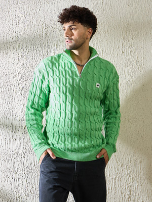 FUGAZEE Self Design Turtle Neck Casual Men Green Sweater