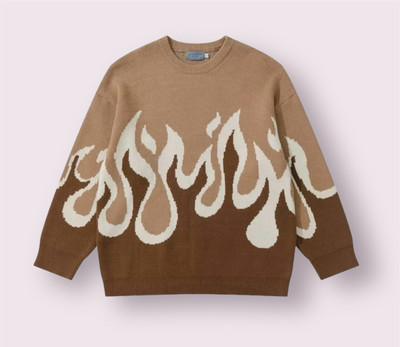 Eddicted Colorblock Round Neck Casual Men Brown Sweater