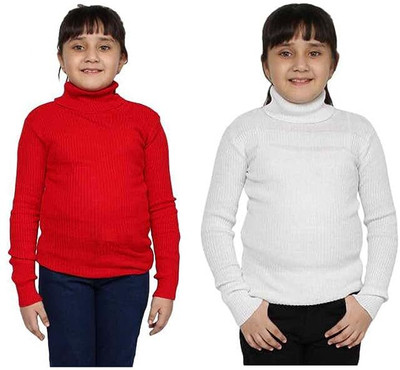 LOVO Solid Turtle Neck Casual Girls Multicolor Sweater