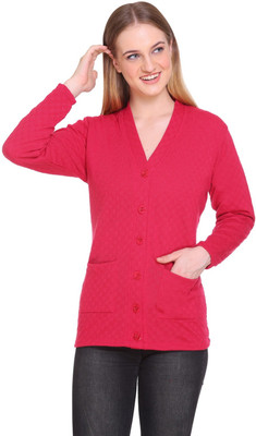 LE ARC Solid V Neck Casual Women Pink Sweater