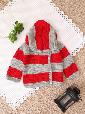 Woonie Self Design, Colorblock Round Neck Casual Boys & Girls Red Sweater