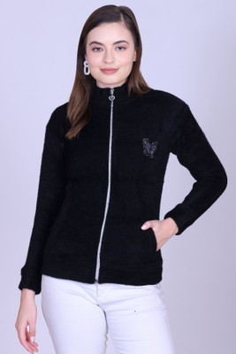 Pyro Spirit Solid Round Neck Casual Women Black Sweater