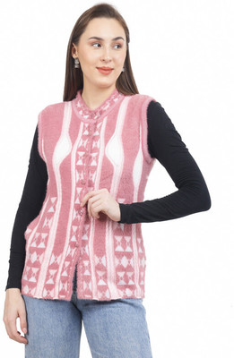 HITTIKA Striped Round Neck Casual Women Pink Sweater