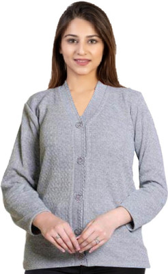 swater Solid V Neck Formal Women Grey Sweater
