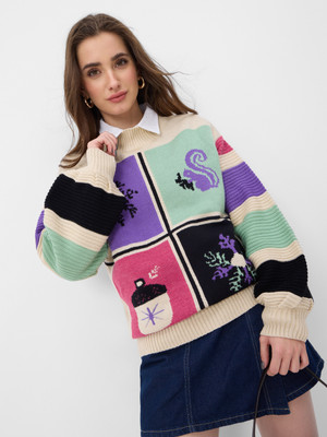 The Souled Store Printed High Neck Casual Women Beige Sweater