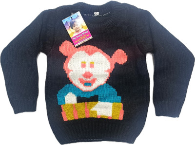 my baby shop Solid Round Neck Casual Baby Boys & Baby Girls Black Sweater