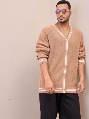 MASCLN SASSAFRAS Solid V Neck Casual Men Beige Sweater