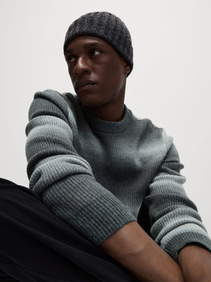 MARKS & SPENCER Striped Round Neck Casual Men Grey Sweater