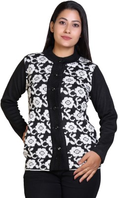 Grand Line Floral Print Round Neck Casual Women White, Black Sweater