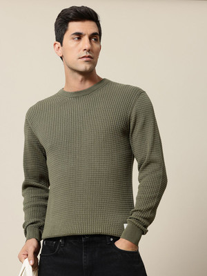 Mr Bowerbird Self Design Round Neck Casual Men Green Sweater