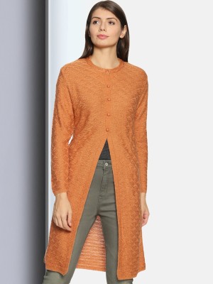 CLAPTON Self Design Round Neck Casual Women Orange Sweater