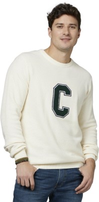 Celio Solid Round Neck Casual Men White Sweater