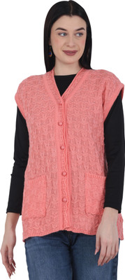 HITTIKA Solid Round Neck Casual Women Pink Sweater
