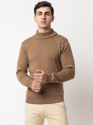 VENATORIA Self Design High Neck Casual Men Gold Sweater