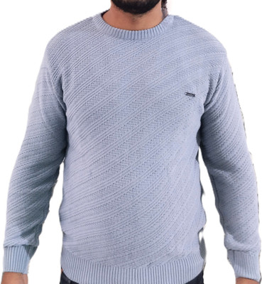 Trendy Threads Self Design Crew Neck Casual Men Maroon Sweater