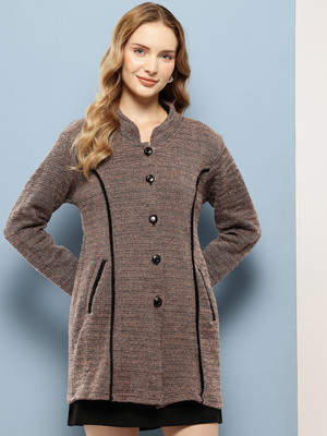 MUHURATAM Solid Mandarin Neck Casual Women Brown Sweater