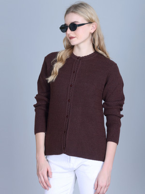 OBAAN Self Design Mandarin Neck Casual Women Brown Sweater