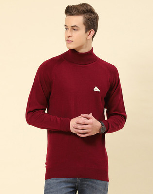 MONTE CARLO Solid High Neck Casual Men Red Sweater