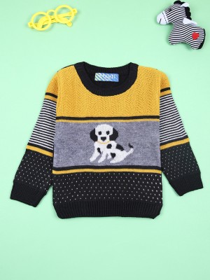 V-MART Printed Round Neck Casual Boys Yellow Sweater