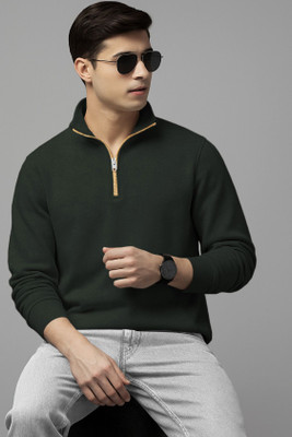 TRIPR Solid High Neck Casual Men Dark Green Sweater