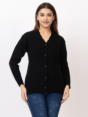 TWENTY ME Embroidered V Neck Casual Women Black Sweater
