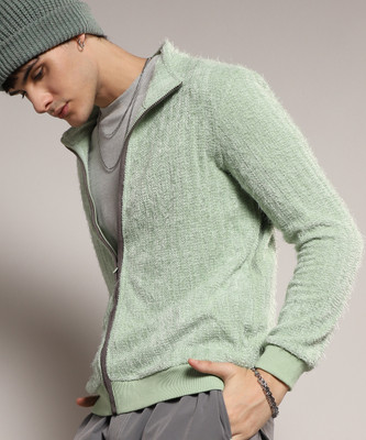 CAMPUS SUTRA Solid High Neck Casual Men Green Sweater