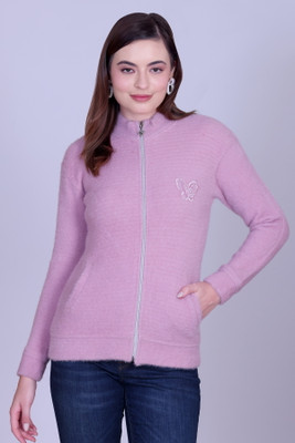 Pyro Spirit Solid Round Neck Casual Women Purple Sweater