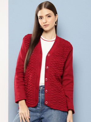 METRONAUT Solid V Neck Casual Women Red Sweater