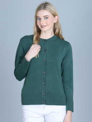 7 ISLANDS Self Design Round Neck Casual Women Dark Green Sweater
