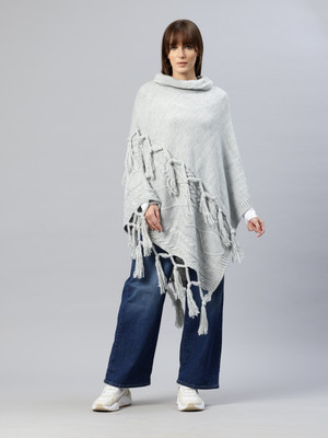 PIERRE CARLO Self Design Turtle Neck Casual Women Grey Sweater
