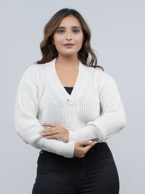 HouseOfCommon Self Design V Neck Party Women White Sweater