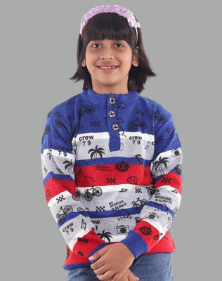 GTwo Woven, Printed Round Neck Casual Girls Multicolor Sweater