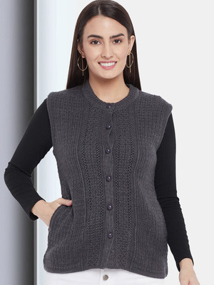 CLAPTON Self Design Round Neck Casual Women Grey Sweater