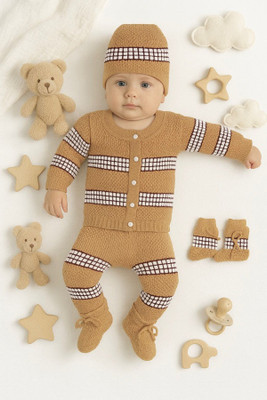 Bamboo Babe Self Design Round Neck Casual Baby Boys & Baby Girls Beige Sweater