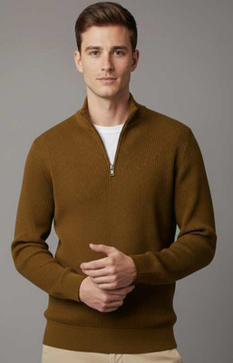 FREAKS Solid V Neck Casual Men Brown Sweater