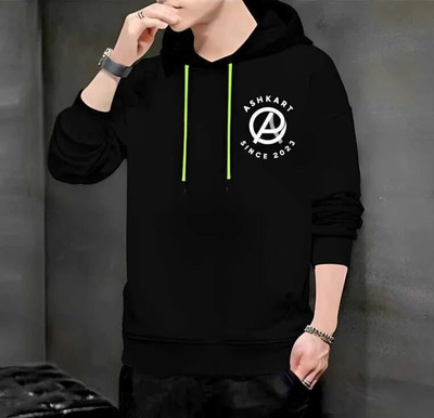 Ashkart Graphic Print Hooded Neck Casual Men Black Sweater