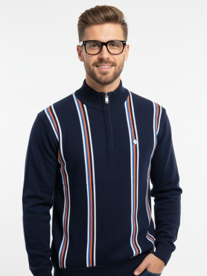 FORWARDS Striped Turtle Neck Casual Men Dark Blue Sweater